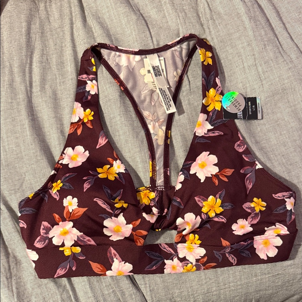 PINK Victoria's Secret Floral Bra - Burgundy and Yellow